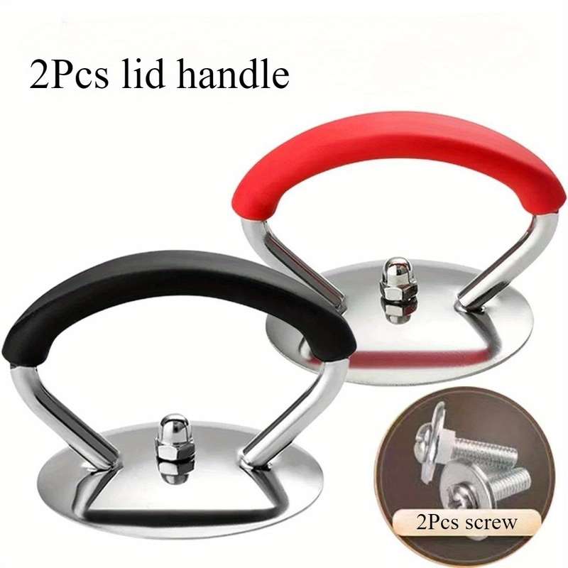 2pcs Stainless Steel Pot Lid Handle Set with Silicone Heat-Resistant Grip and Installation Scre