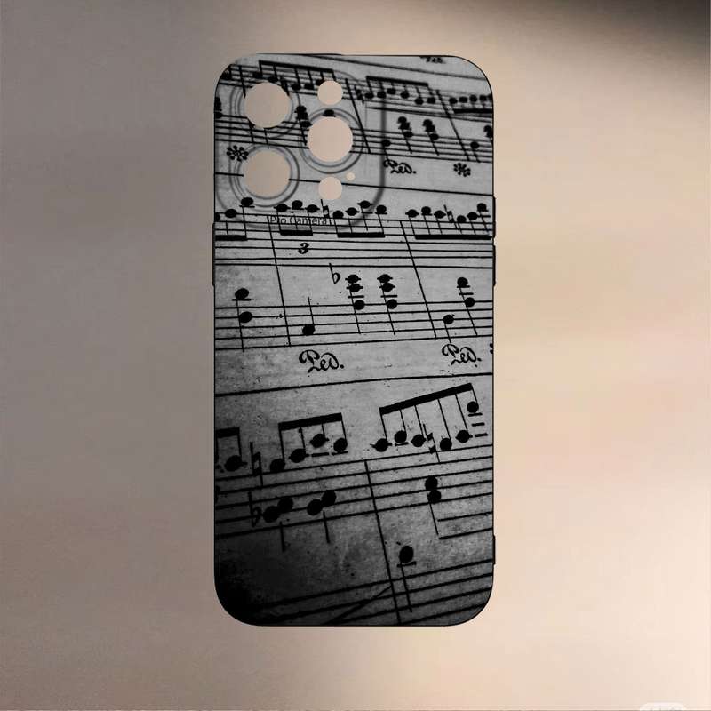 1Pc Black For iPhone 11 Pro Max Musical Note Pattern Phone Case
