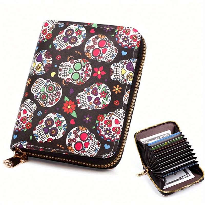 1pc High-end Retro Halloween Wallet Creative Halloween Wallet Colorful Skull Printing Multi-car
