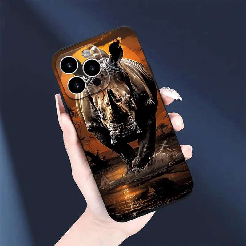1Pc Black For iPhone 15 Pro Max African Animals Phone Case