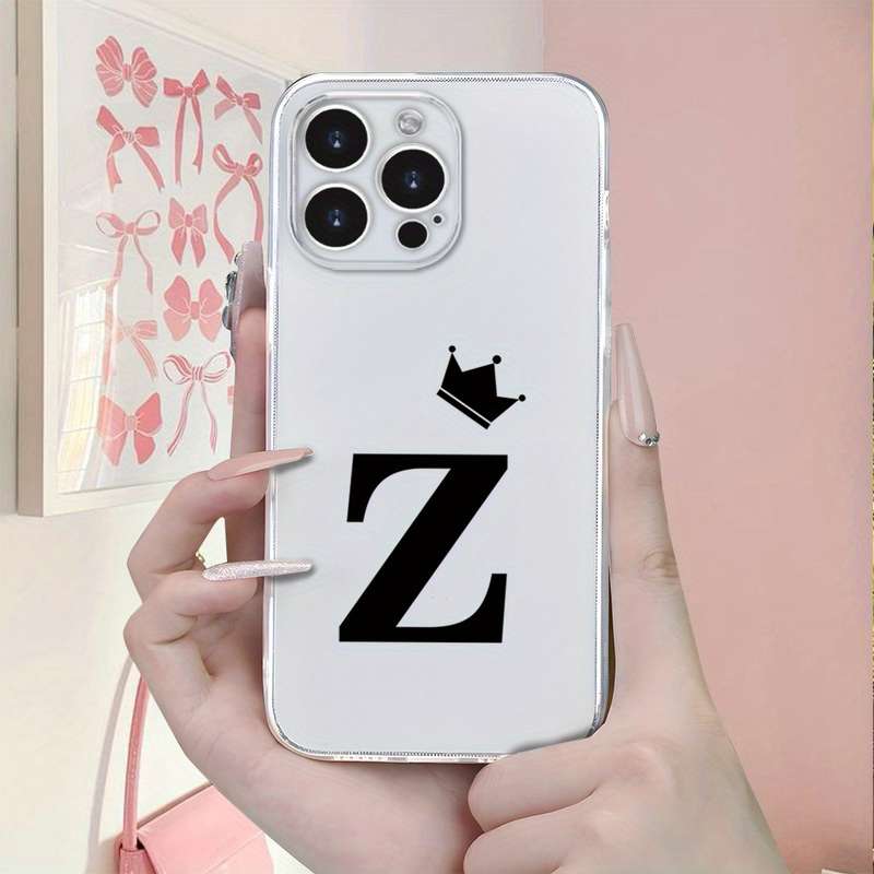 1Pc Transparent For iPhone 13 Pro Max Letter Z Black Crown Phone Case