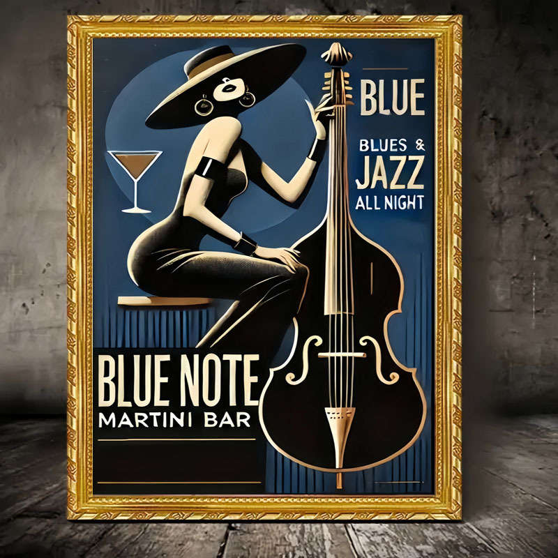 1pc  Vintage Blue Note Jazz Club Canvas Print Poster Frameless Wall Art Decor with Retro Style