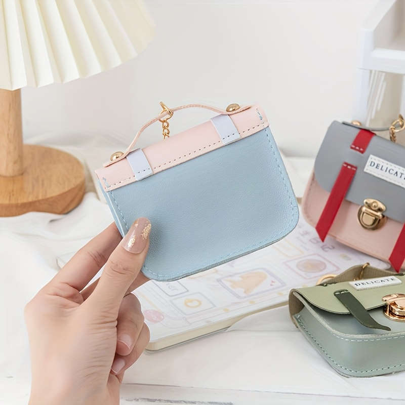 1pc Cute Female Creative Mini Compact Coin Purse Bag Small Wallet with Lock and Keychain Pendant