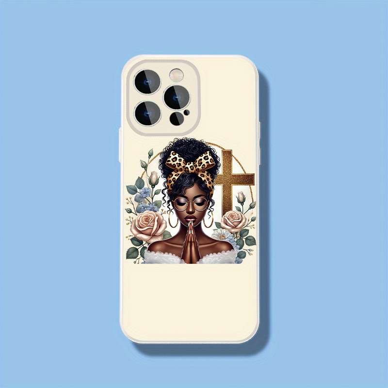 1Pc Black For iPhone 15 Serene Prayer With Floral Blessings Phone Case