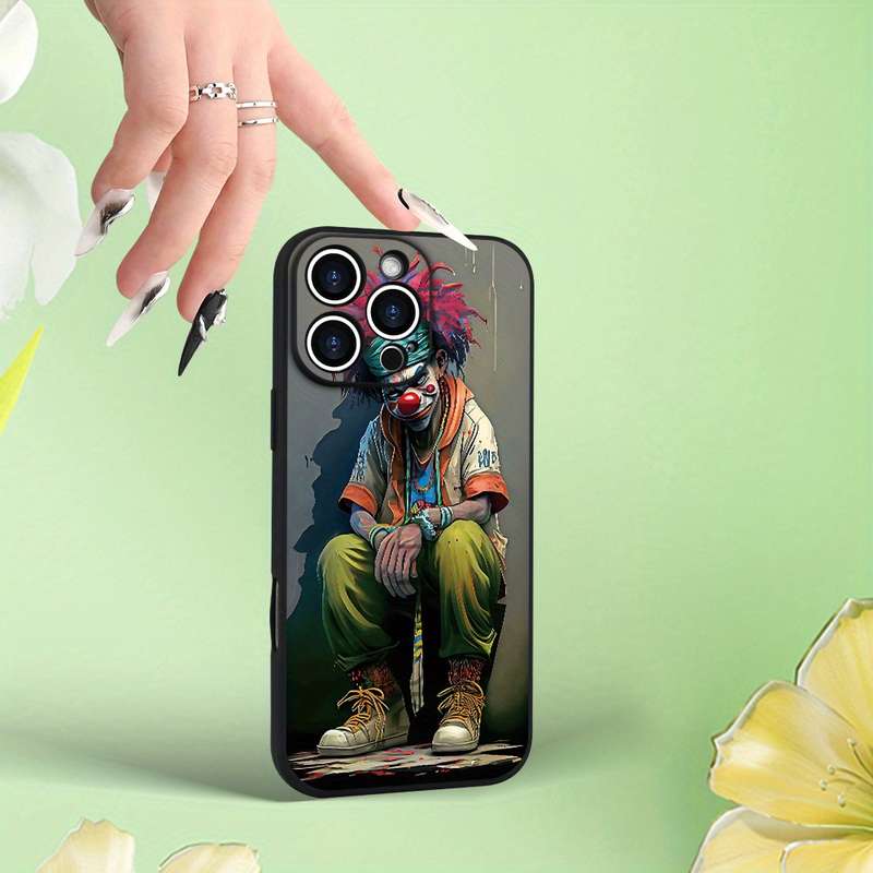 1Pc Black For iPhone 16 Plus Hip Hop Clown Pattern Phone Case