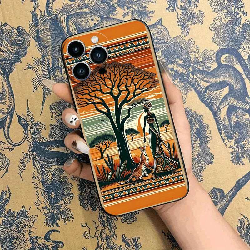 1Pc Black For iPhone 15 African Style TPU Phone Case