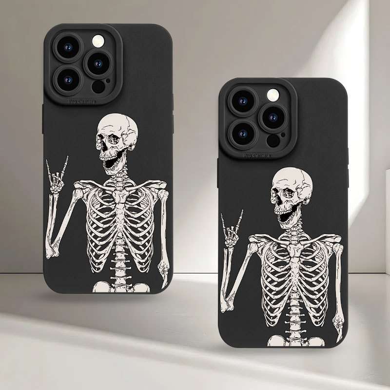 1Pc Black For iPhone XR Skeleton Biye Pattern Phone Case