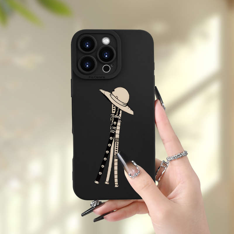 1Pc Black For iPhone 16 Plus Pirate Weapon Pattern Phone Case
