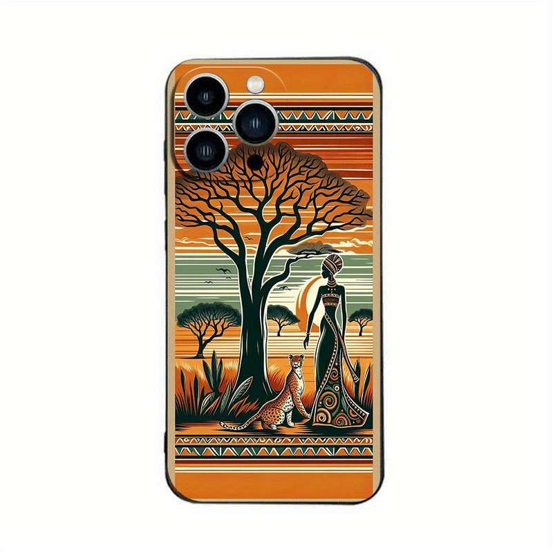 1Pc Black For iPhone 15 African Style TPU Phone Case
