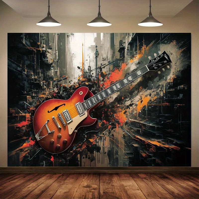 1pc  Modern Abstract Guitar Party Banner Vibrant Electric Guitar Design with Urban Backdrop P