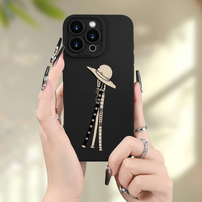 1Pc Black For iPhone 16 Plus Pirate Weapon Pattern Phone Case