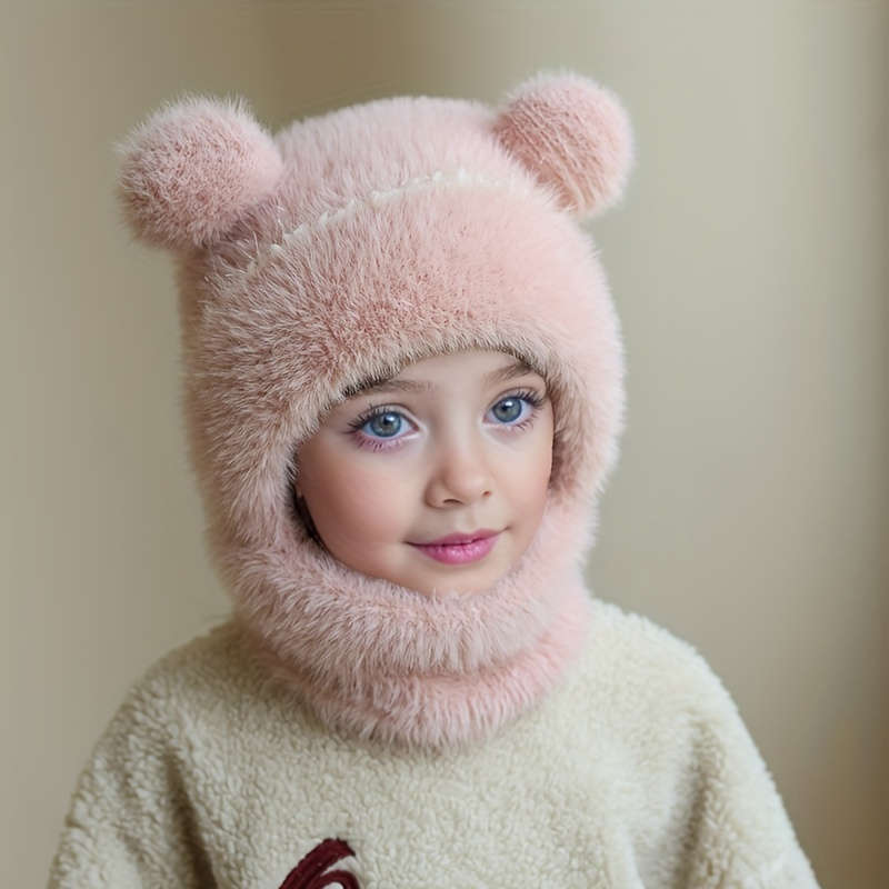 Winter Hat Applicable People Double Ball Plush Hat Scarf Mask Body Suit Hat   Beige