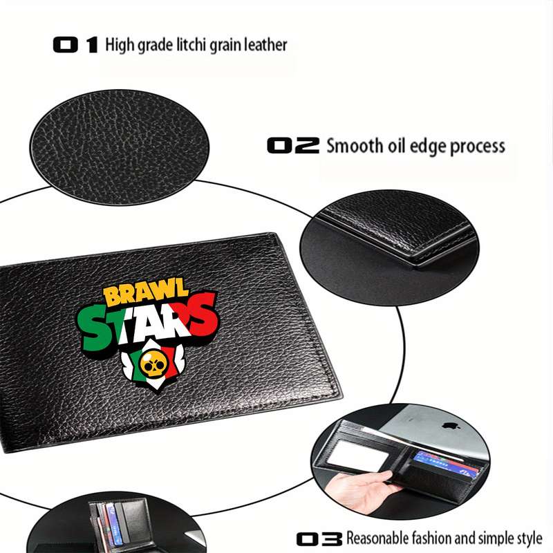 1pc Brawl Stars Men'S Faux Leather Wallet Casual Style Multifunctional Bifold Coin Purse with