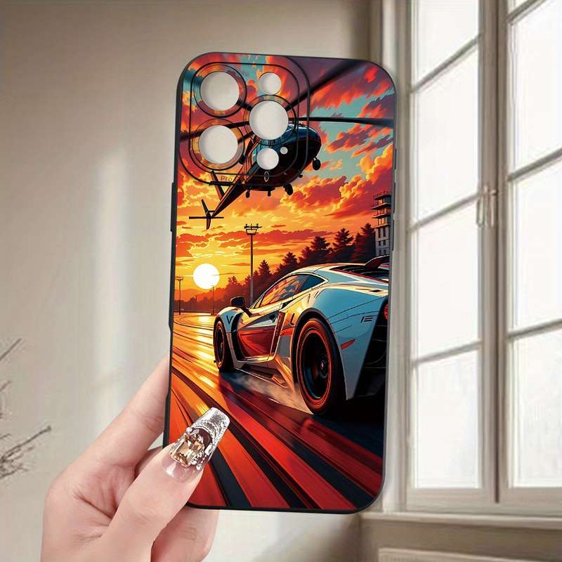 1Pc Black For iPhone 7 Plus 8 Plus Helicopter Sports Car Phone Case