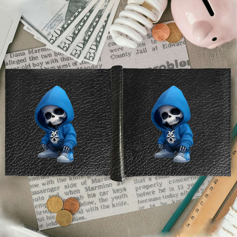 1pc Skull Boy Print Men's Faux Leather WalletMultifunctional Bifold Design with Card Holder