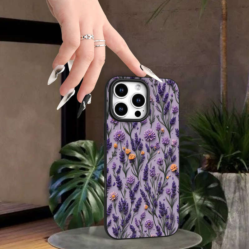 1Pc Black For iPhone XS Lavender Vine Pattern Phone Case