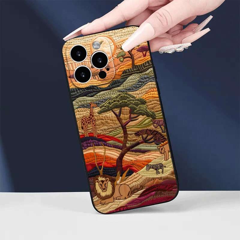 1Pc Black For iPhone 15 Pro Max African Wildlife Phone Case