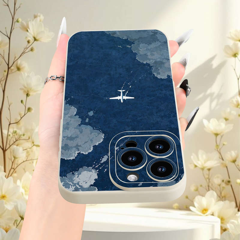 1Pc Beige For iPhone 12 Mini Airplane Pattern Phone Case