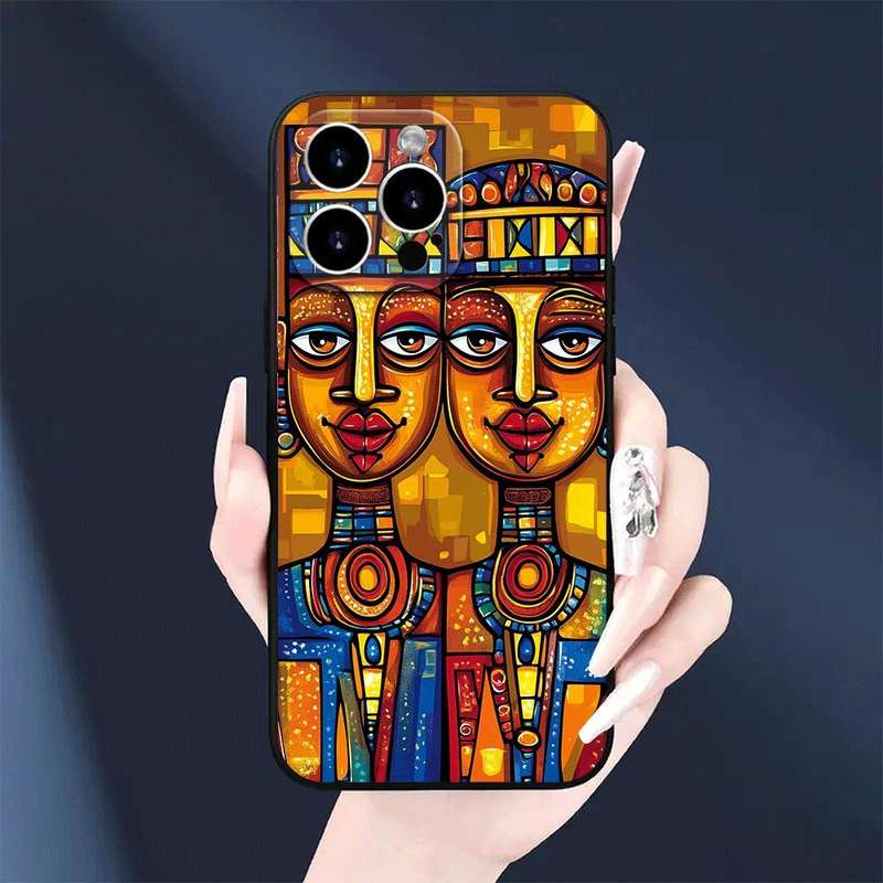 1Pc Black For iPhone 16 Plus African Ceremonial Art Phone Case