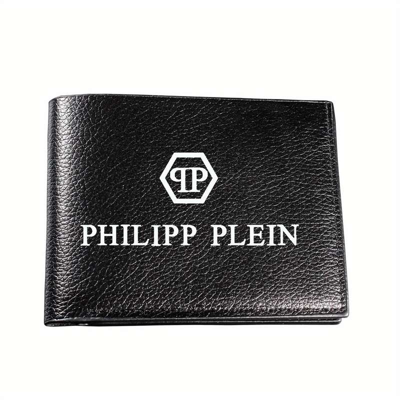 1pc Philipp Plein Men's Faux Leather Bifold Wallet with Card Holder Coin Purse Sleek Black D