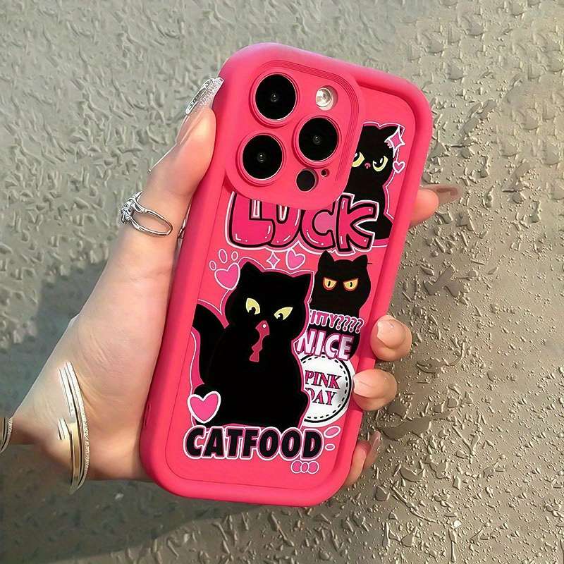 1Pc Rose Red For iPhone 8 Heart And Black Cat Phone Case