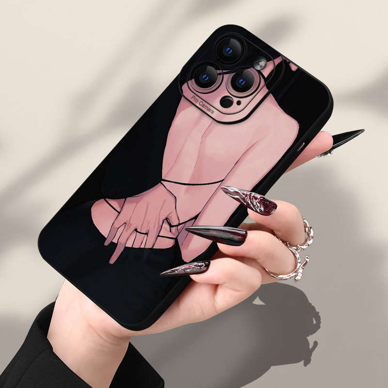 1Pc Black For iPhone XR Back View Pattern Phone Case