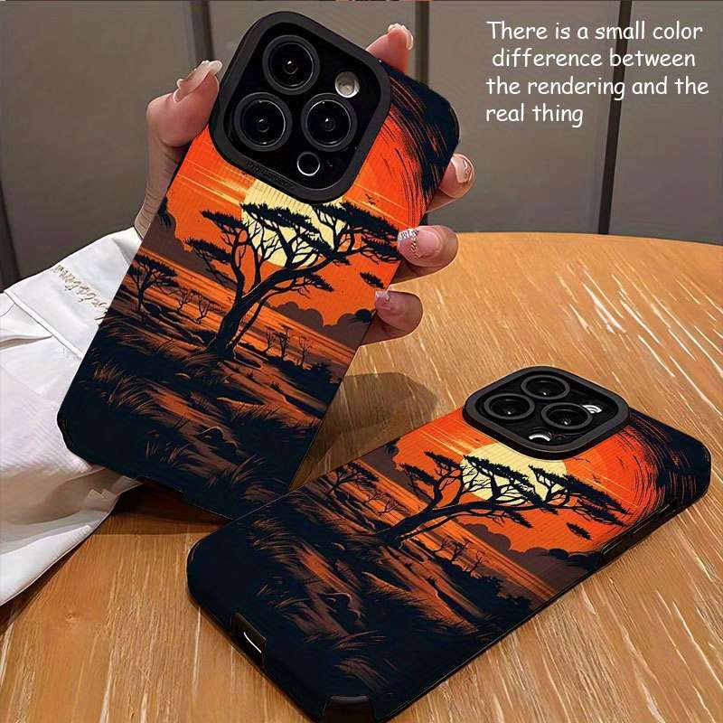 1Pc Mixed Color For iPhone 15 Plus African Savannah Sunset Phone Case