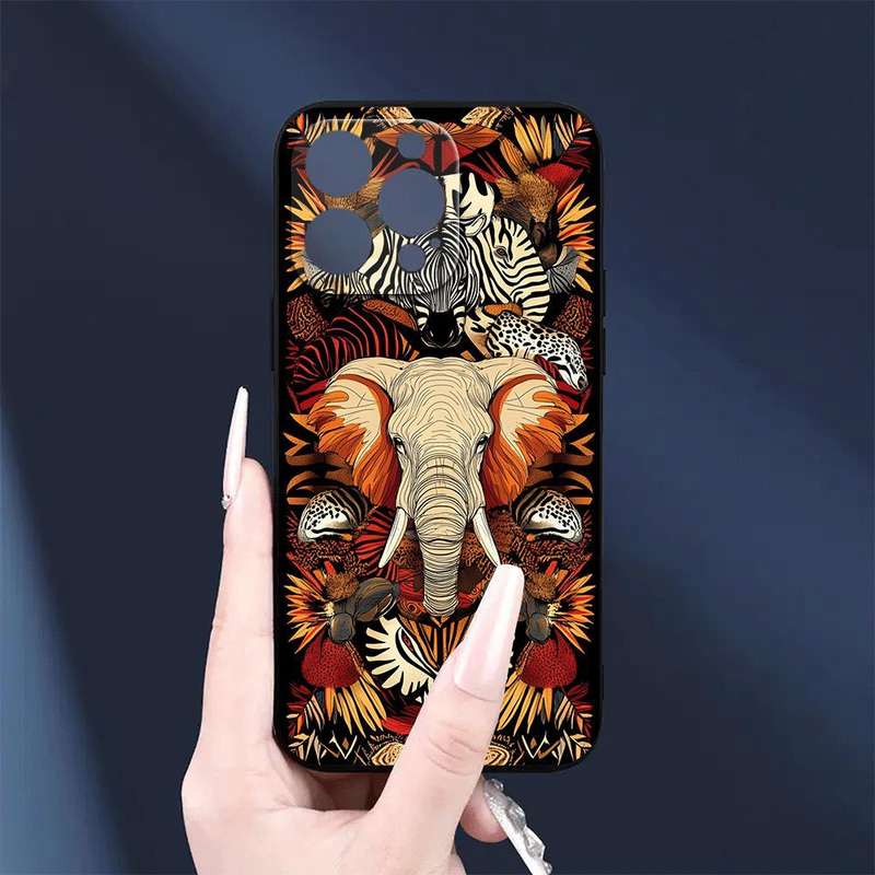 1Pc Black For iPhone 13 African Wildlife Phone Case