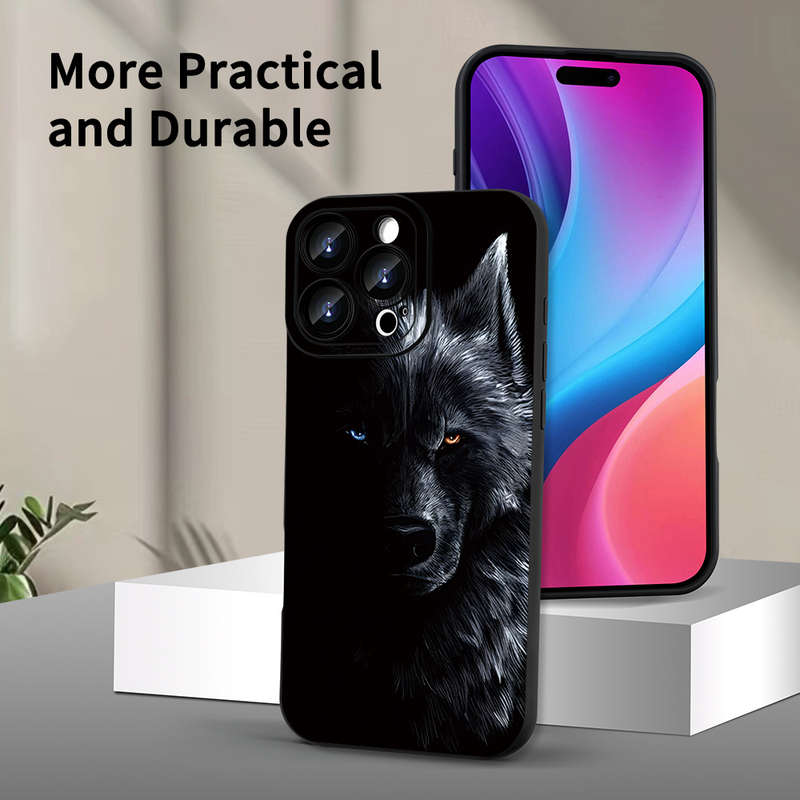 1Pc Black For iPhone 7 8 SE2 SE3 Wolf Pattern Phone Case