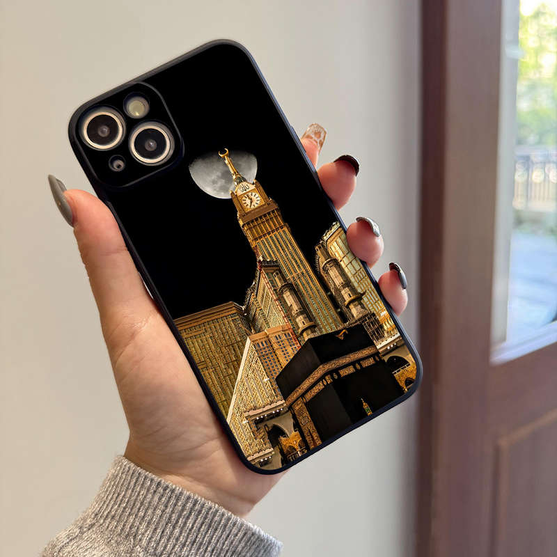 1Pc Black For iPhone 16 Plus Mecca Clock Tower Phone Case