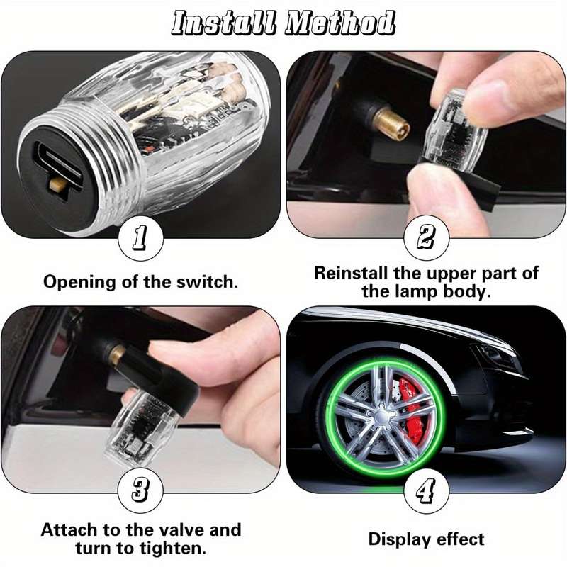 4pcs Vibrant LED Tire Valve Lights USB Rechargeable Multi-Color Flashing Wheel Cap