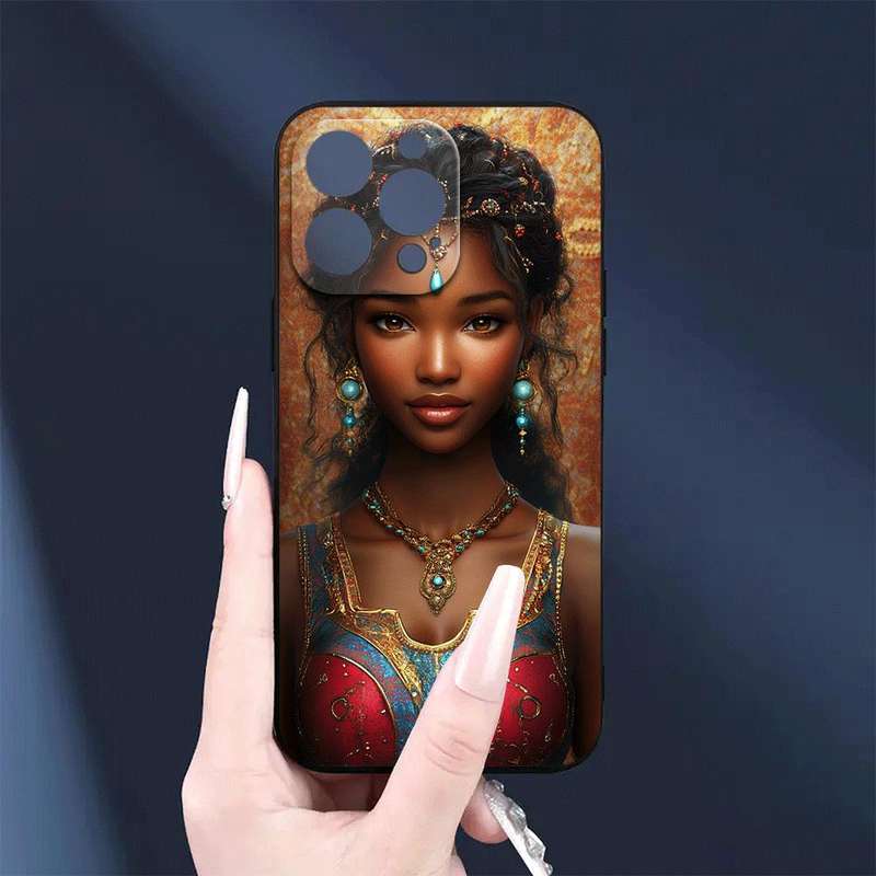 1Pc Black For iPhone 15 Pro African Woman Traditional Dress Phone Case