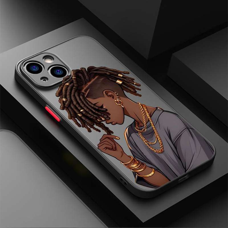 1Pc Mixed Color For iPhone 14 Pro Max African Girl Matte Phone Case