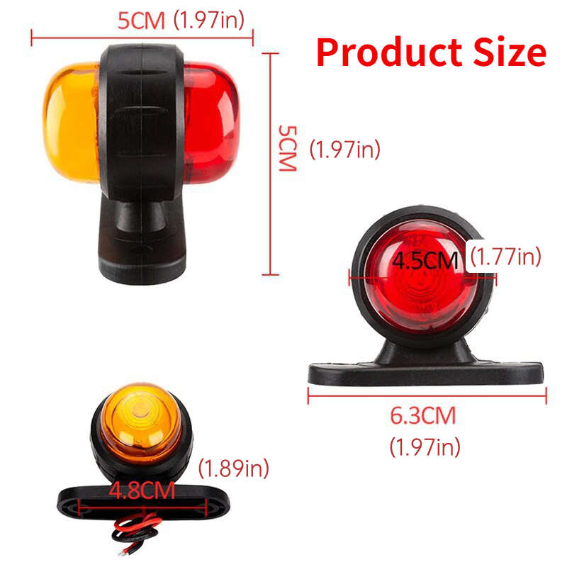 2pcs Red Yellow 12-24V Universal Side Marker Lights Double Side Lighting Indicator La