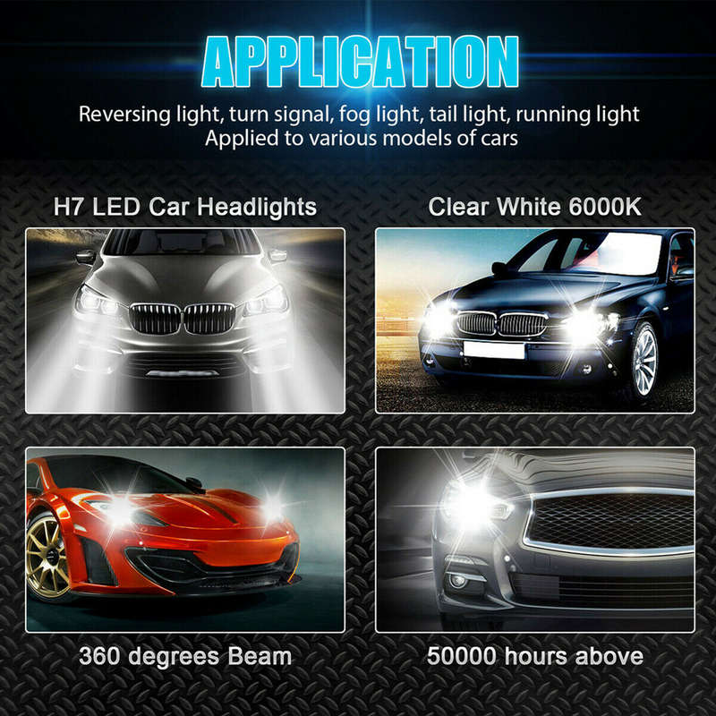 2pcs H7 H4 LED Headlight Bulbs High Low Beam 6000K Super White Lights Car Fog Lights
