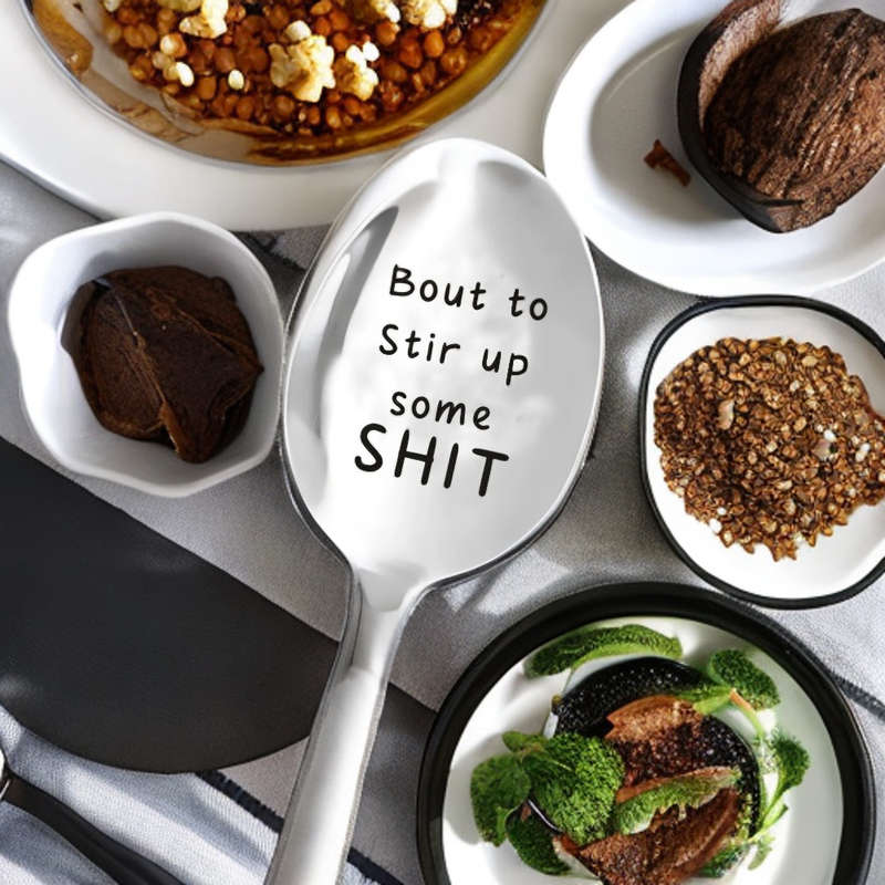 1pc Humorous Stainless Steel Spoon  Bout to Stir Some Shit  Ideal Gift for Mom Grandma Gran