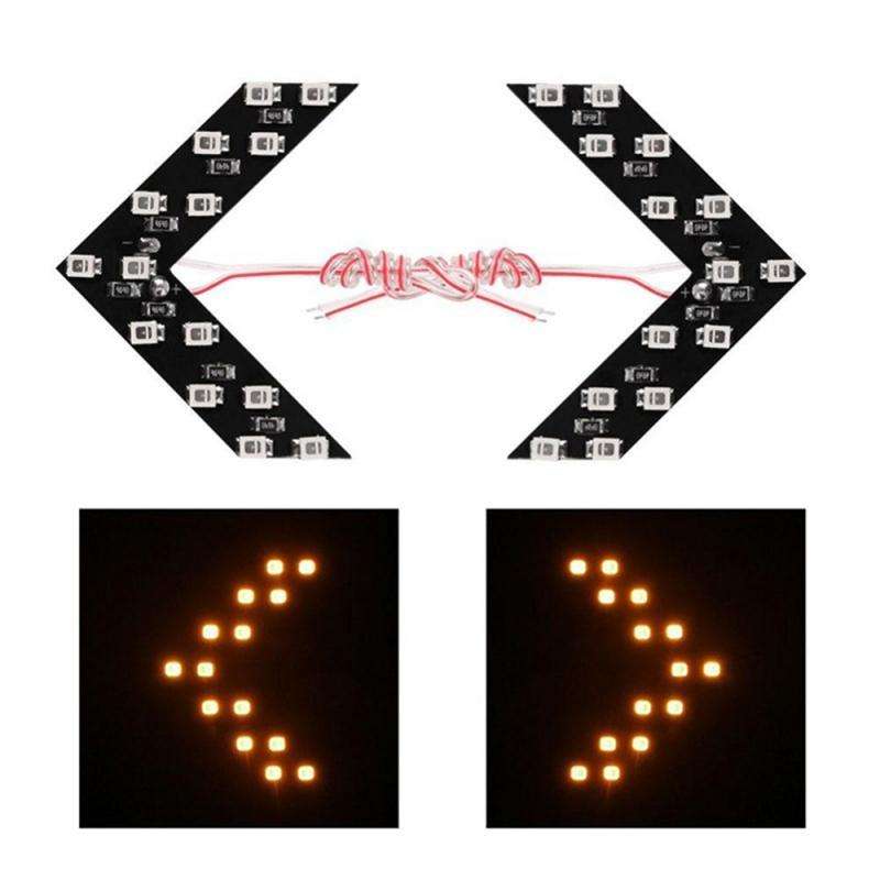 2pcs Yellow Light 14SMD LED Arrow Indicator Lights for Car Rearview Mirrors Fit Mu