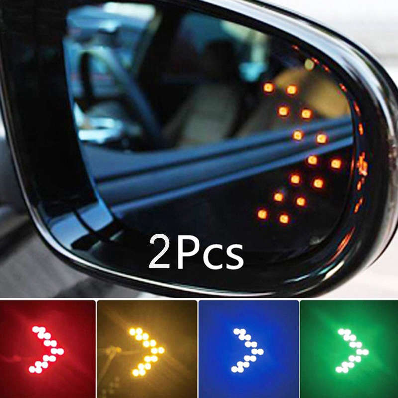 2pcs Red Light 14SMD LED Arrow Indicator Lights for Car Rearview Mirrors Fit Easy In