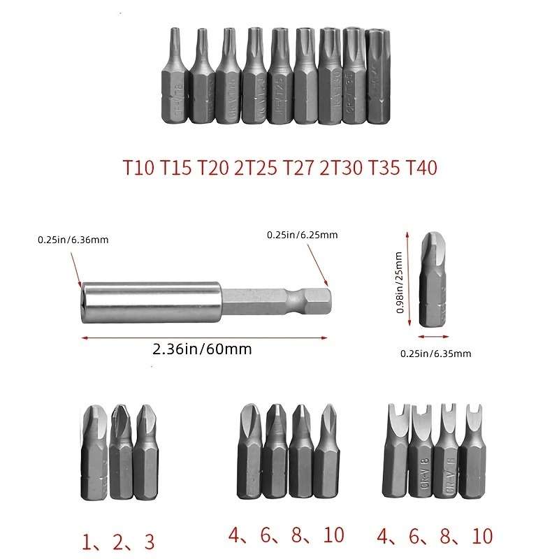 Screwdriver Bit Tool Set Color Red 33Pcs