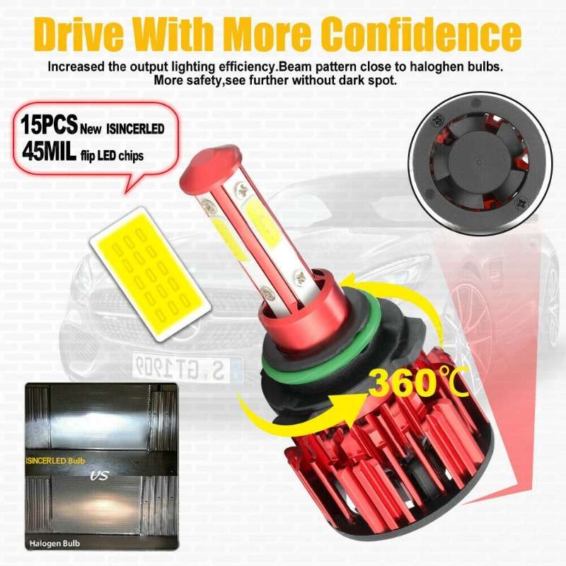 2pcs 9006-HB4 LED Car Headlights High Beam 6000K White Light Durable Aluminum All