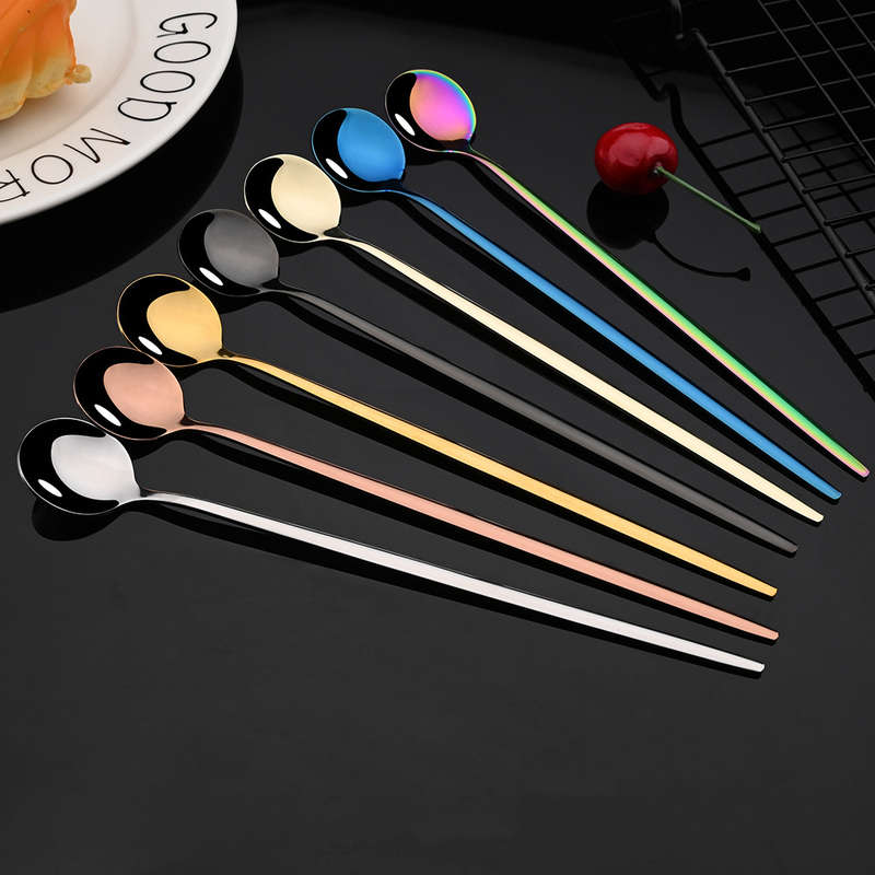 10pcs Of Colored Coffee Tea Stirring Spoons With Long Handles Ice Cream Dessert Spoons Stain