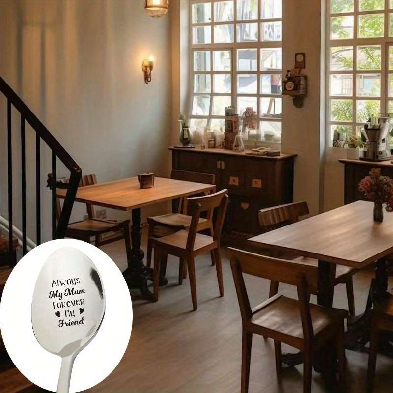1pc Always My Mum Forever My Friend  Engraved Stainless Steel Coffee Spoon Shiny Reflective