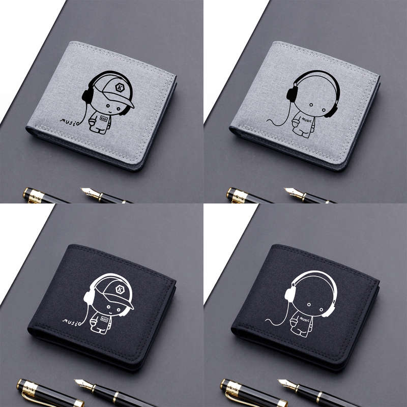 1pc Music Boy Pattern Short Wallet Cartoon Pattern Credit Card Holder Portable And Lightweigh
