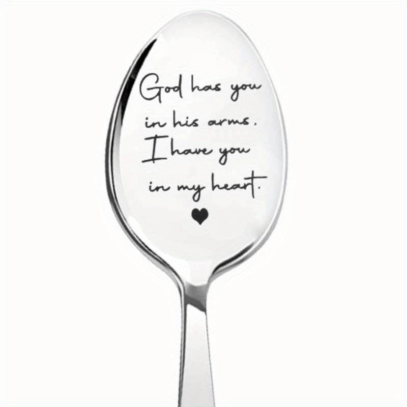 1pc Elegant Stainless Steel Coffee Spoon with Inspirational Engraving  God Has You in His Arm