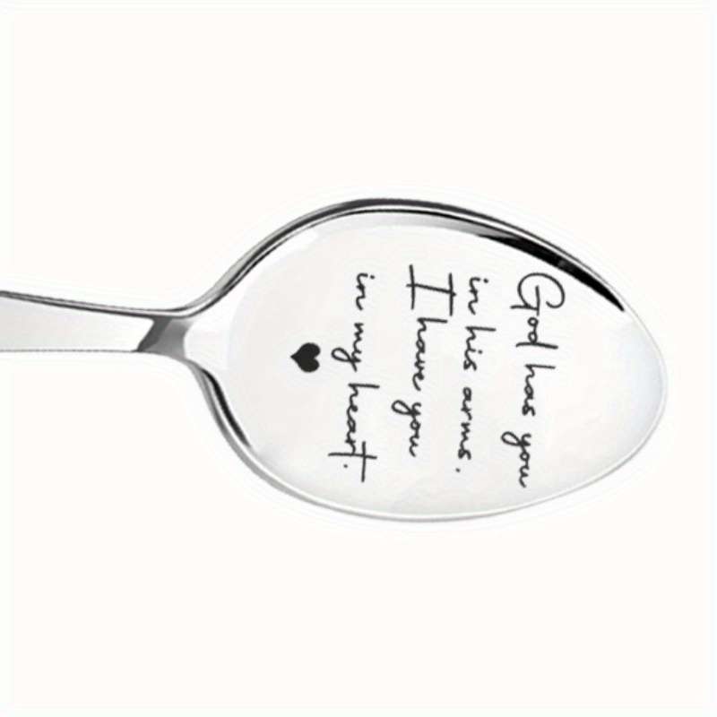 1pc Elegant Stainless Steel Coffee Spoon with Inspirational Engraving  God Has You in His Arm