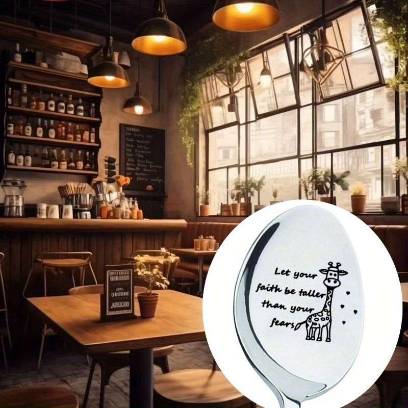1pc Cute Giraffe Spoon   Inspirational Stainless Steel Animal Spoon   Charm Friends Animal Love