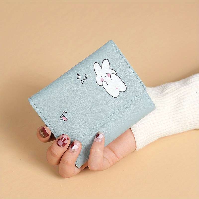 1pc Whimsical Charm Cute Light Blue Cartoon Rabbit Wallet for WomenCompact Trifold Design with