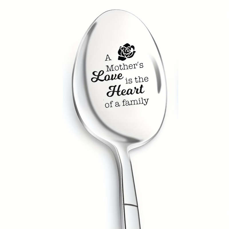 1pc Engraved Stainless Steel Spoon with Rose Design  A Mother's Love is the Heart of a Family