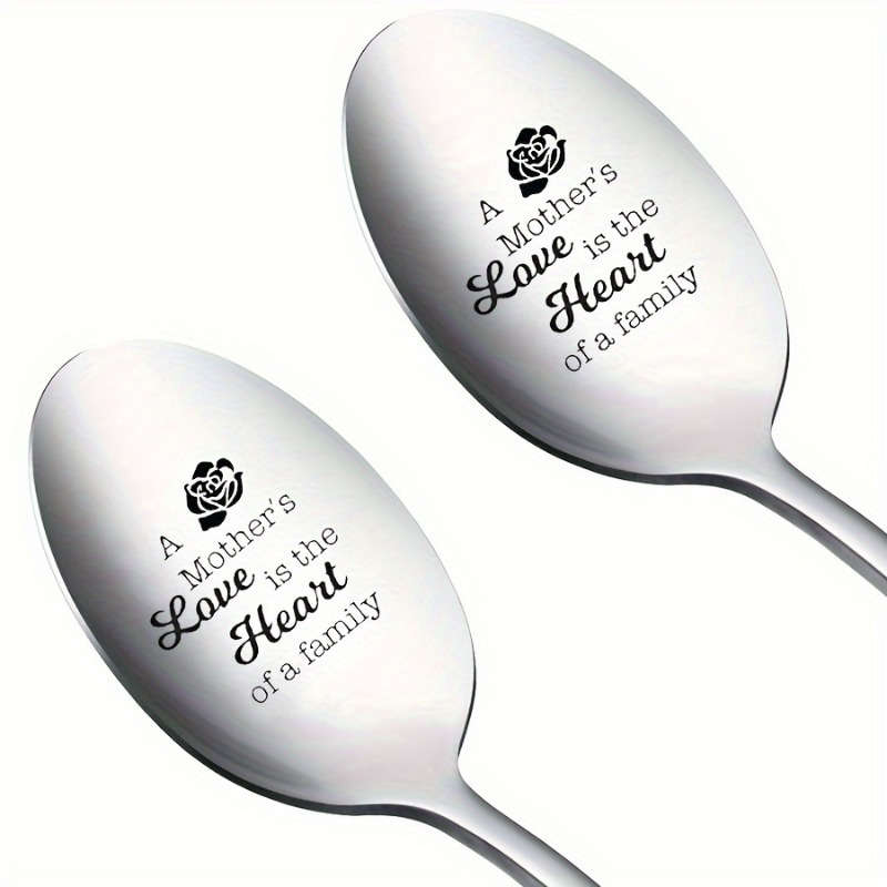 1pc Engraved Stainless Steel Spoon with Rose Design  A Mother's Love is the Heart of a Family