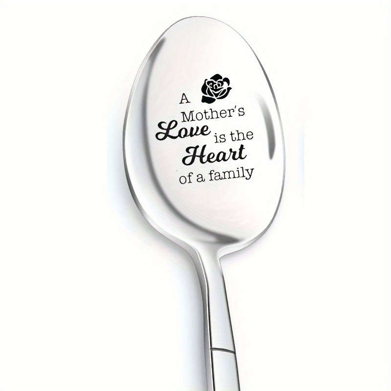 1pc Engraved Stainless Steel Spoon with Rose Design  A Mother's Love is the Heart of a Family